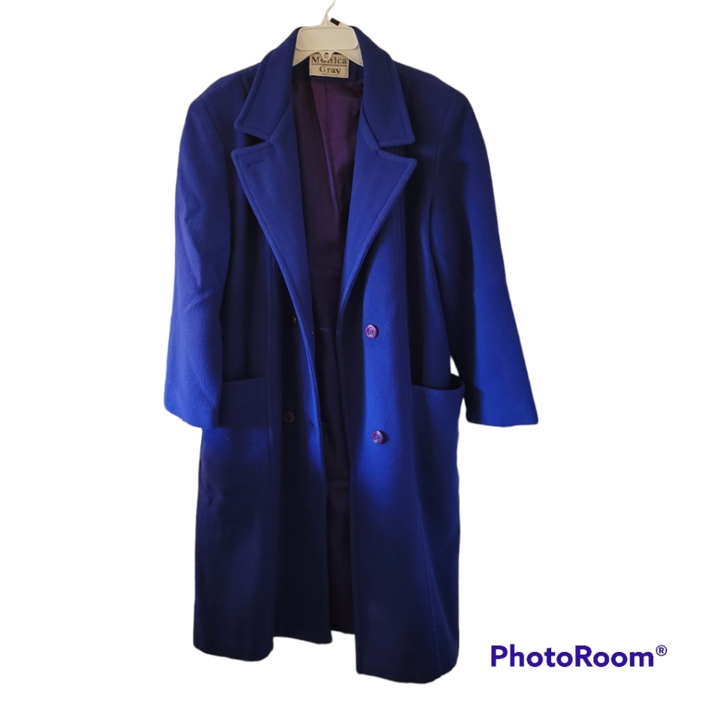 Monica Gray Women's Wool Blend Double Breasted Long Pea Coat, Blue Size …